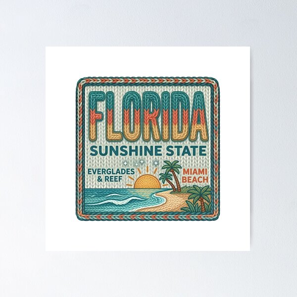 Item preview, Florida Sunshine State - Miami Beach Everglades Knitted Vintage Travel Design designed and sold by Pattern-Parade.