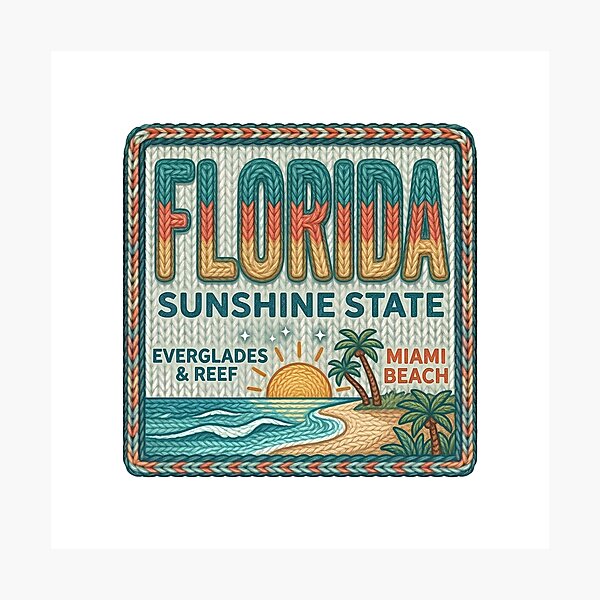 Item preview, Florida Sunshine State - Miami Beach Everglades Knitted Vintage Travel Design designed and sold by Pattern-Parade.