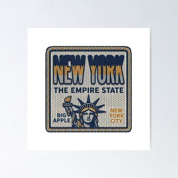 Item preview, New York The Empire State - Statue of Liberty Big Apple Knitted Vintage Travel Design designed and sold by Pattern-Parade.