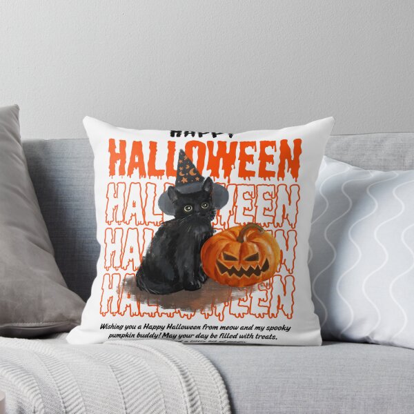 Item preview, Cute Black Cat with Pumpkin Halloween Illustration या Spooky Halloween Cat and Jack-o-lantern Art designed and sold by Vishwashop.