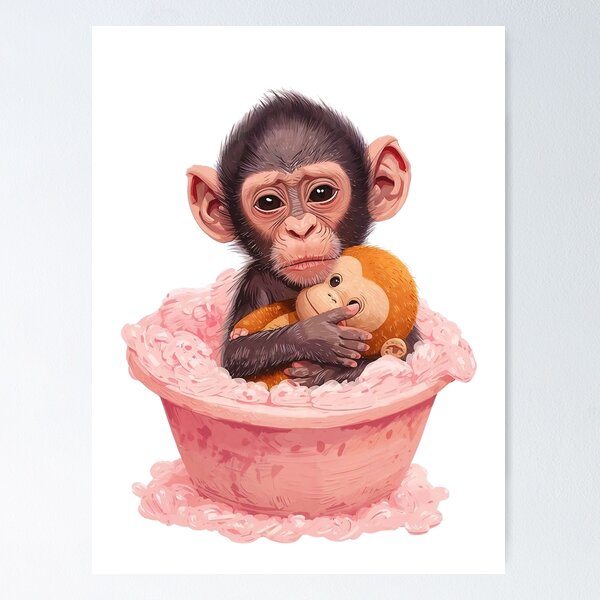 Item preview, Baby Monkey Punch : Bathroom Art, Baby Room Decor designed and sold by Veryniq.