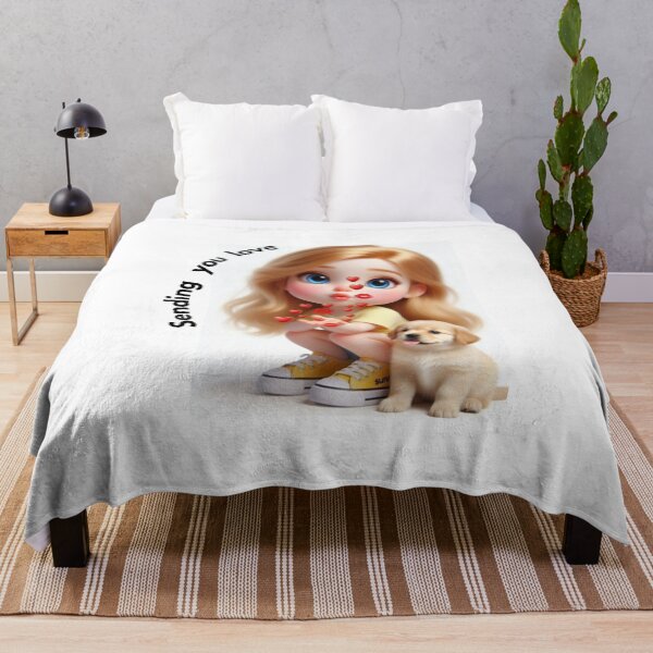 Item preview, Sending You Love – Cute Girl with Golden Puppy Illustration designed and sold by HALYNA070824.