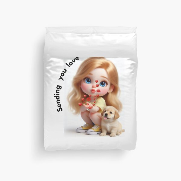 Item preview, Sending You Love – Cute Girl with Golden Puppy Illustration designed and sold by HALYNA070824.