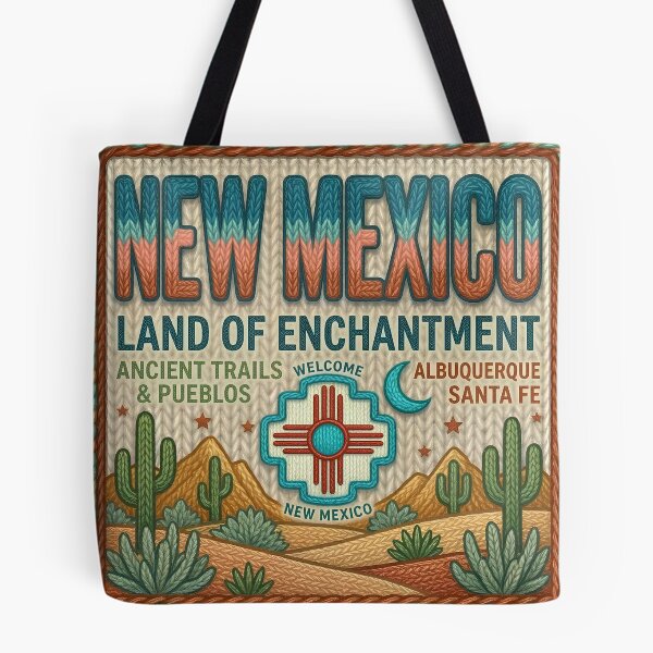 Item preview, New Mexico Land of Enchantment - Ancient Trails Pueblos Santa Fe Knitted Vintage Travel Design designed and sold by Pattern-Parade.