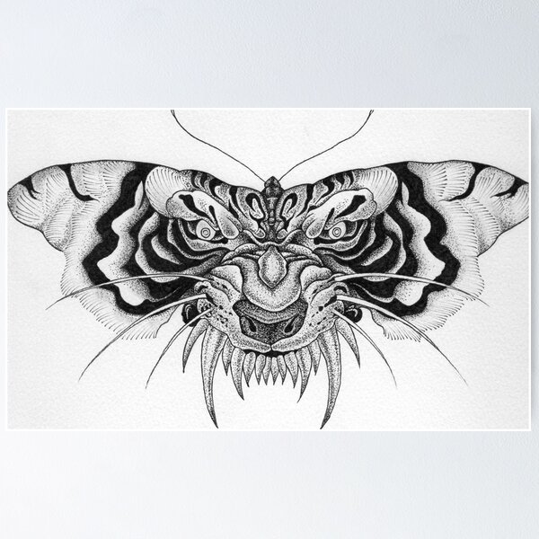 Item preview, Tiger Moth - Dark Ink Illustration Art Print designed and sold by sebsdead.