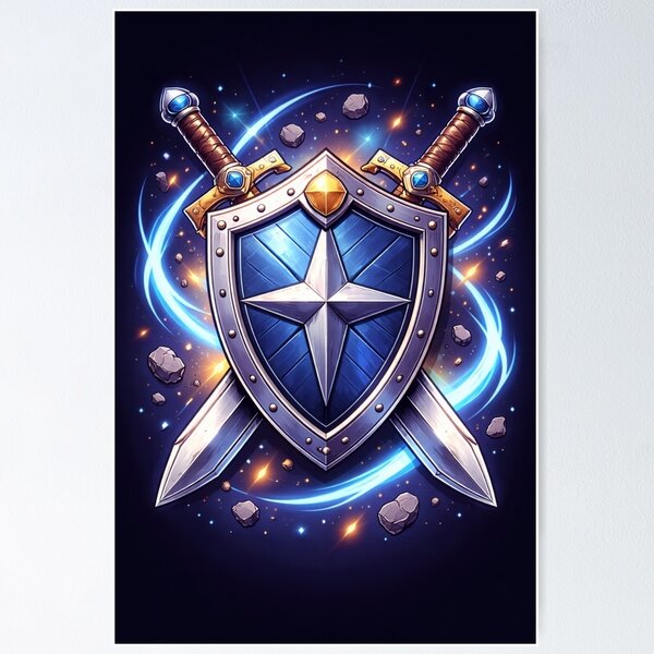 Item preview, Fantasy Shield and Swords Poster – Epic Medieval Gaming Art designed and sold by ApGraphicDesigns.