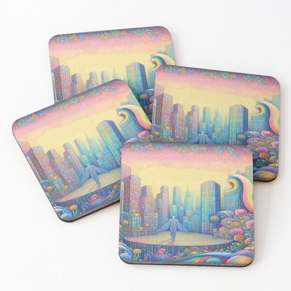 Item preview, Surreal Fantasy City with Winged Figure, Floral Energy and Vibrant Colors designed and sold by FotoworldEdel.