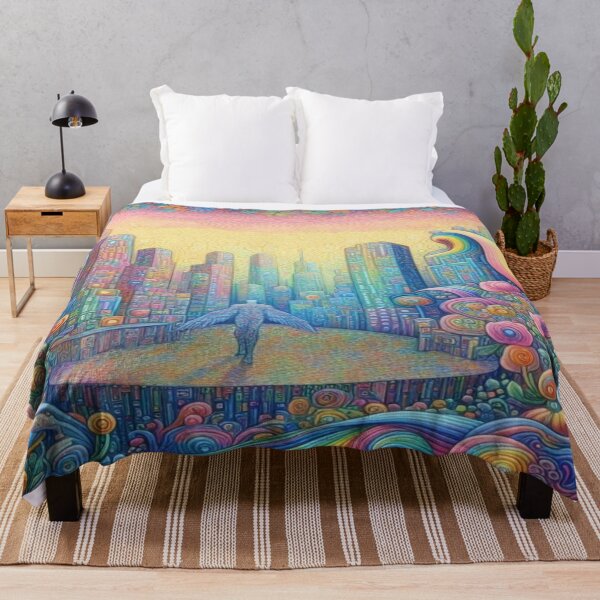 Item preview, Surreal Fantasy City with Winged Figure, Floral Energy and Vibrant Colors designed and sold by FotoworldEdel.