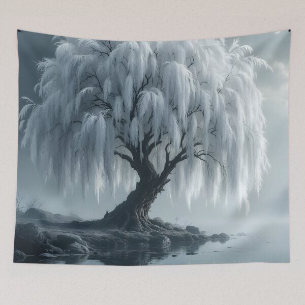 Item preview, Weeping Willow by the Pond, mystical in Black and White designed and sold by MarionsArt.