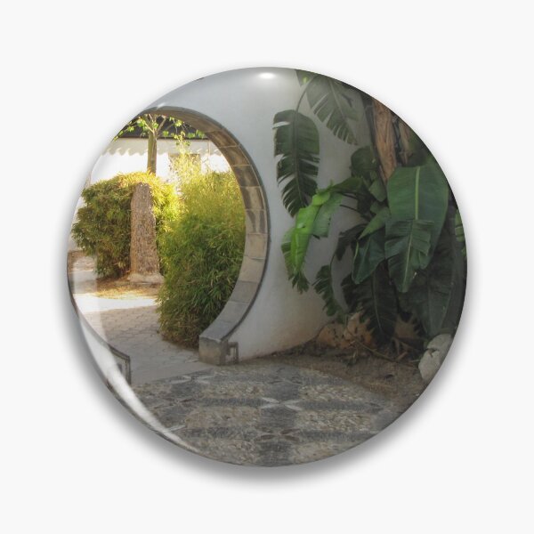 Item preview, Moon Gate Entrance to Serene Garden With Stone Mosaic Path and Tropical Plants designed and sold by Nmallia.
