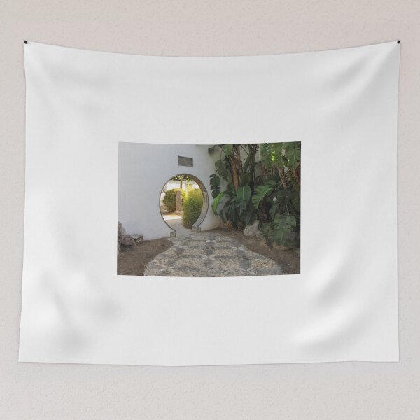 Item preview, Moon Gate Entrance to Serene Garden With Stone Mosaic Path and Tropical Plants designed and sold by Nmallia.