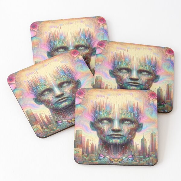 Item preview, Cyber Dreamface with Floral Energy and Vibrant Surreal Cityscape designed and sold by FotoworldEdel.
