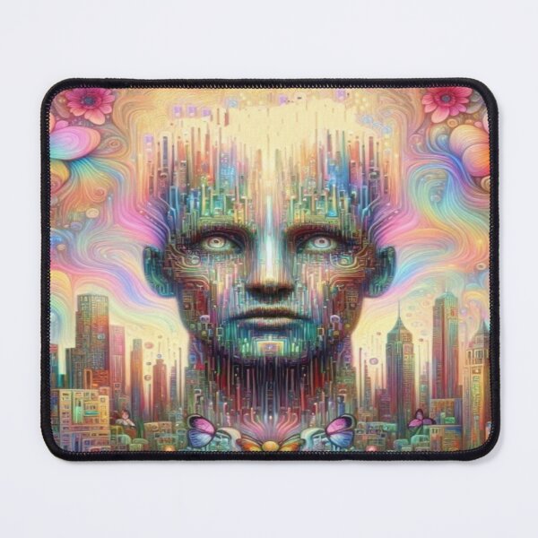 Item preview, Cyber Dreamface with Floral Energy and Vibrant Surreal Cityscape designed and sold by FotoworldEdel.