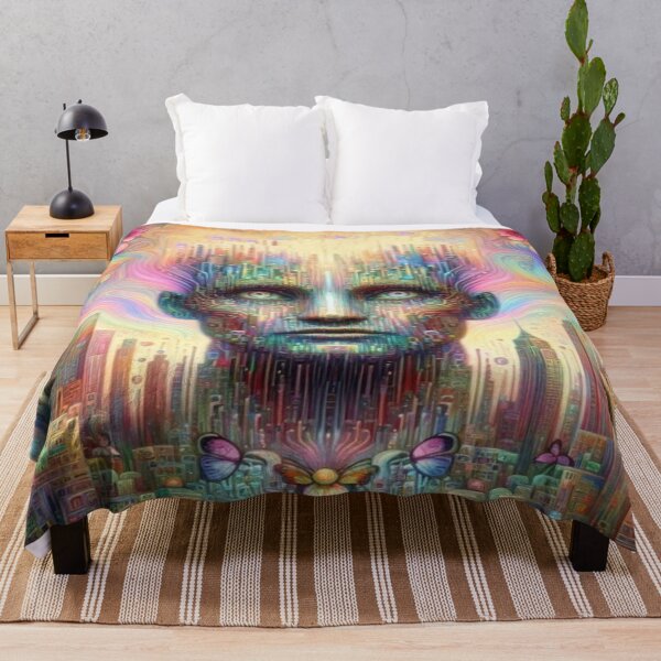 Item preview, Cyber Dreamface with Floral Energy and Vibrant Surreal Cityscape designed and sold by FotoworldEdel.