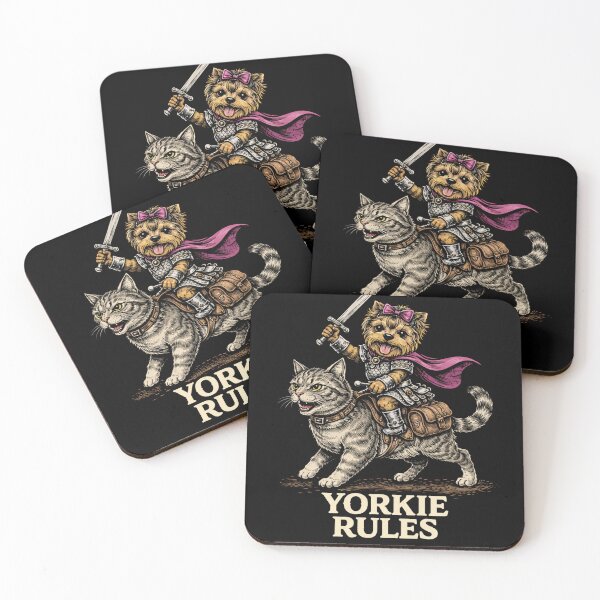 Item preview, Yorkie Rules – Funny Yorkshire Terrier Warrior Riding Cat, Cute Dog Meme Gift for Yorkie Lovers designed and sold by VibeOffline Studio.
