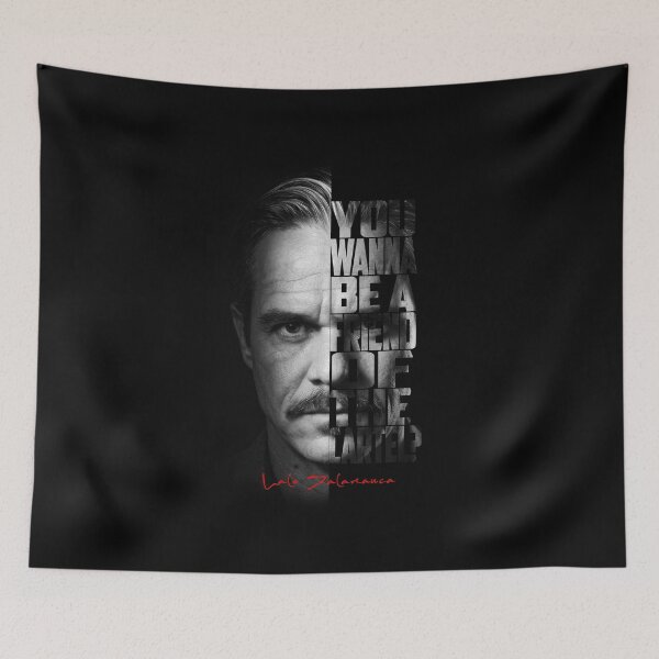 Item preview, Lalo Salamanca Black and White Typography Portrait – Split Face Villain Poster designed and sold by Enea Kelo.