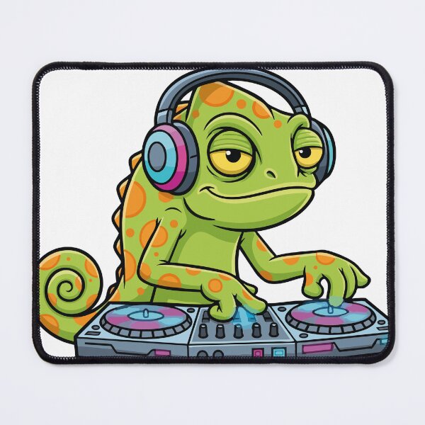 Item preview, Chameleon DJ Turntables Music Mascot Cartoon designed and sold by PixelStudioBe.