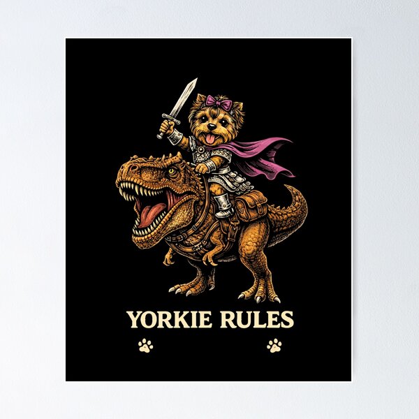 Item preview, Yorkie Rules – Funny Yorkshire Terrier Riding T-Rex Dinosaur, Cute Yorkie Meme Dog Lover Gift designed and sold by VibeOffline Studio.