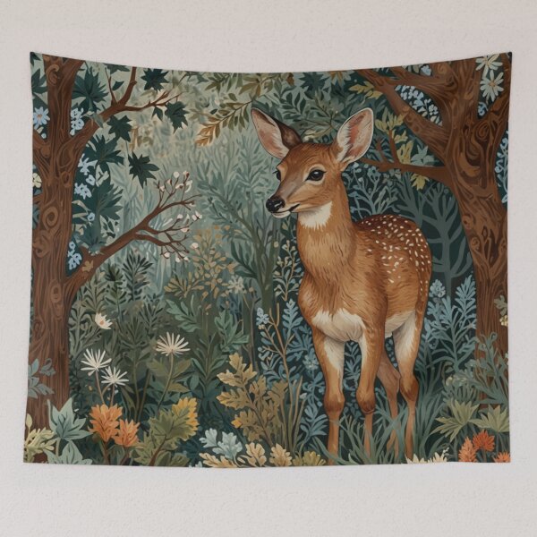 Item preview, Retro woodland forest scene with fawn baby deer designed and sold by hollycooper.