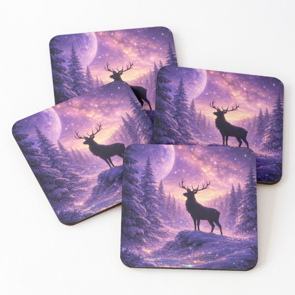 Item preview, Cosmic Elk in Winter Forest Beneath Galactic Sky designed and sold by ImaginingNebulae.