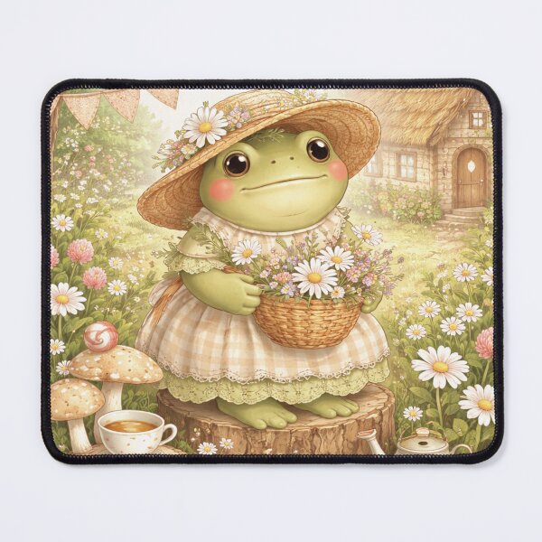 Item preview, Cottagecore Frog in garden with flowers designed and sold by TessAdventures.