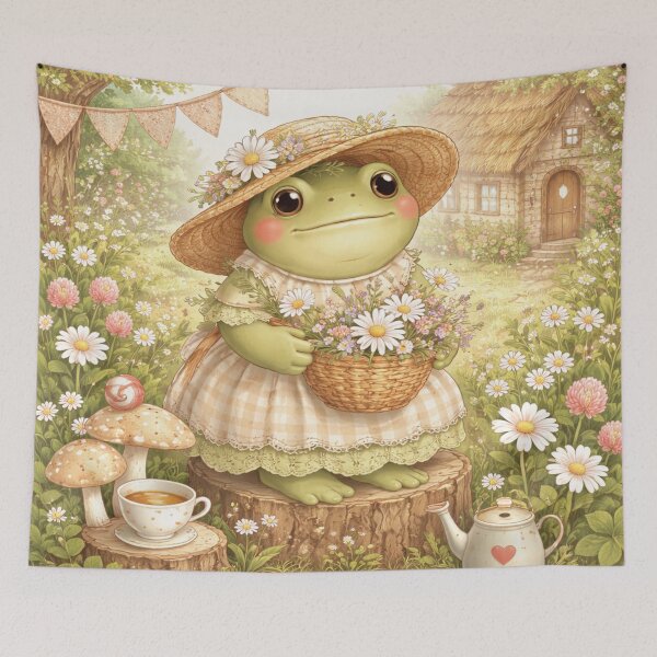 Item preview, Cottagecore Frog in garden with flowers designed and sold by TessAdventures.