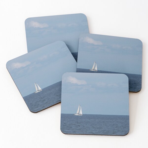 Item preview, Lonely White Sailboat Sailing on Calm Open Sea Under Vast Blue Sky and Distant Clouds designed and sold by Nmallia.