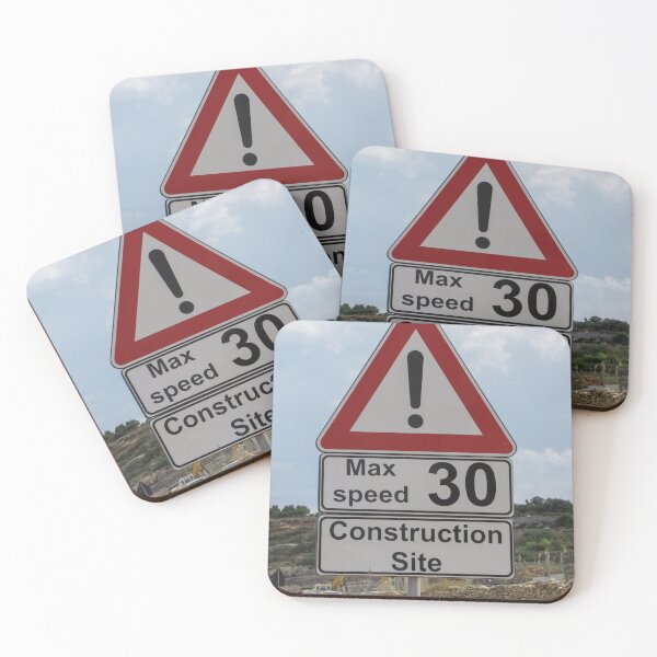 Item preview, Construction Site Warning Sign With Max Speed 30 Road Sign and Exclamation Alert Near Work Zone designed and sold by Nmallia.
