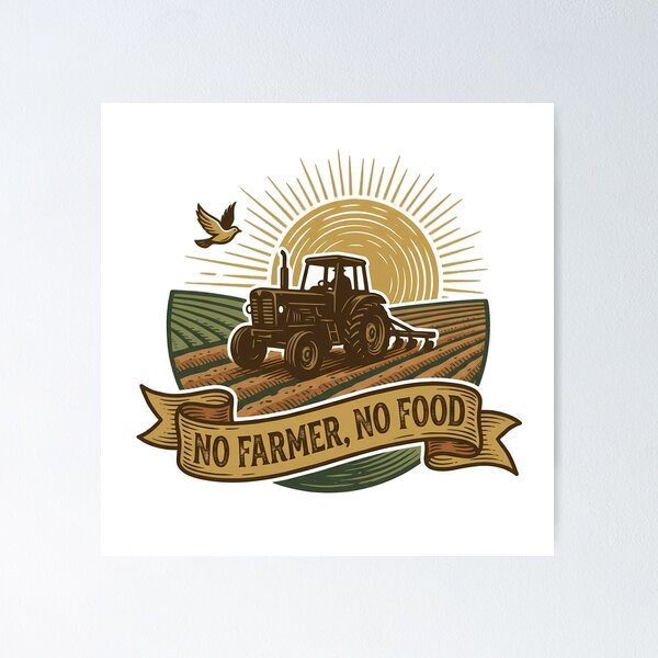 Item preview, No Farmer No Food Tractor Agricultural Vintage Rustic Woodcut designed and sold by chattsuede.