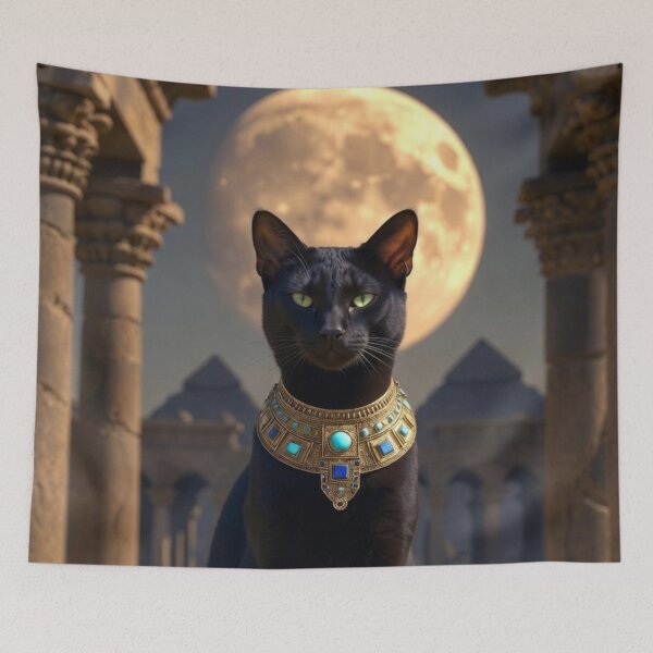Item preview, Sacred Egyptian Black Cat On A Full Moon designed and sold by MakarenaCreate.
