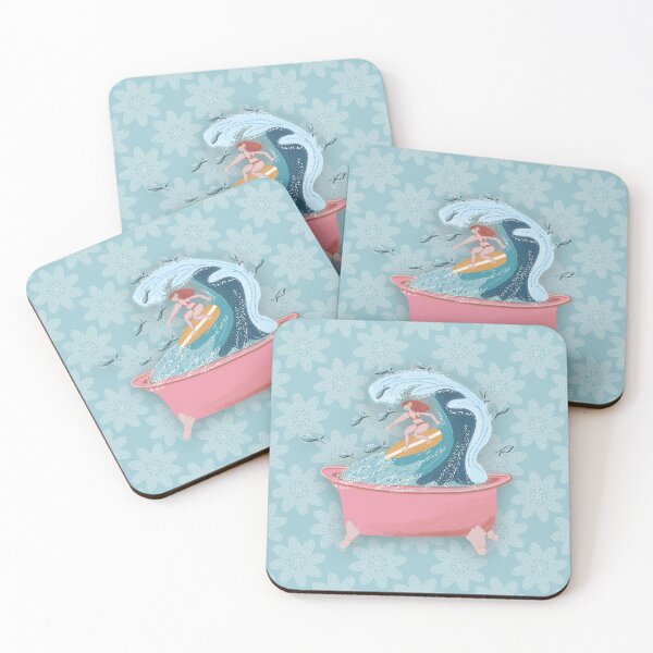 Item preview, Surfing in the bathtub, fan background light blue designed and sold by WONDERPRINTVALLEY.