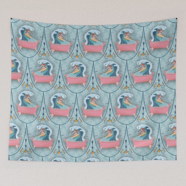 Item preview, Surfing in the bathtub, fan background light blue designed and sold by WONDERPRINTVALLEY.