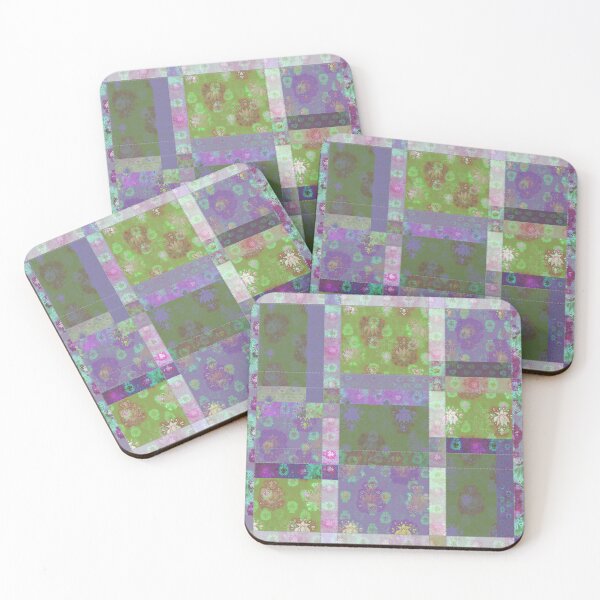 Item preview, Lotus flower purple lime patchwork woodblock designed and sold by evalundbergline.