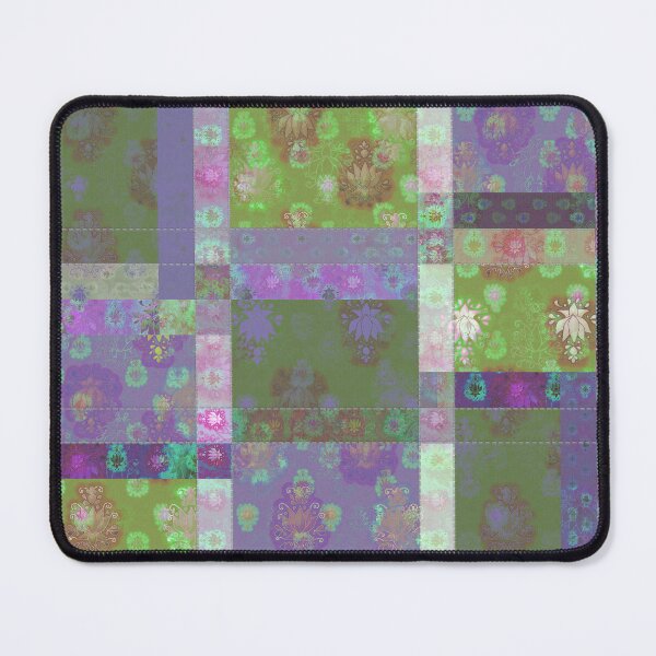 Item preview, Lotus flower purple lime patchwork woodblock designed and sold by evalundbergline.
