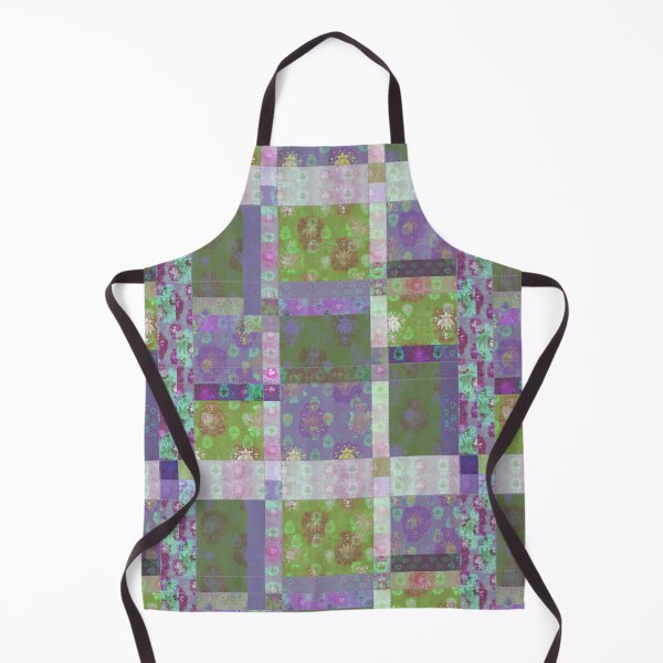 Item preview, Lotus flower purple lime patchwork woodblock designed and sold by evalundbergline.