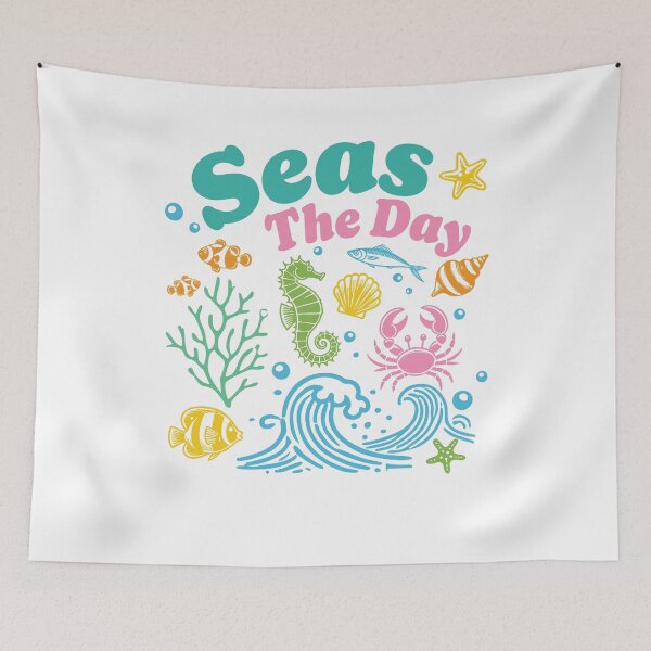 Item preview, Seas The Day Ocean Marine Life Waves Seahorse Crab Pun Desi designed and sold by izmb.