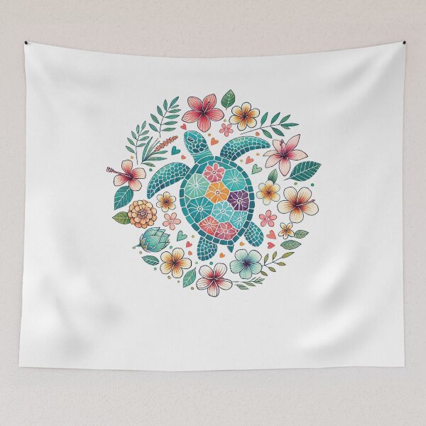 Item preview, Vibrant Sea Turtle with Hibiscus Flowers Ocean Art designed and sold by izmb.