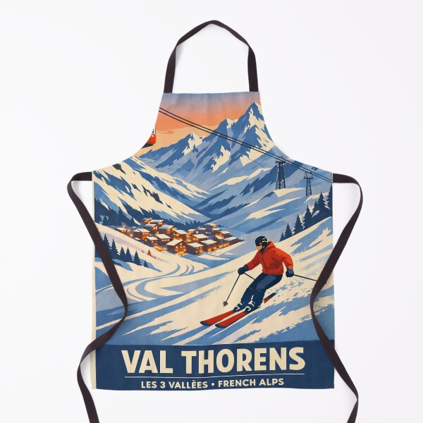 Item preview, Val Thorens Vintage Ski Travel Poster – French Alps Retro Winter Illustration designed and sold by supernova-tees.