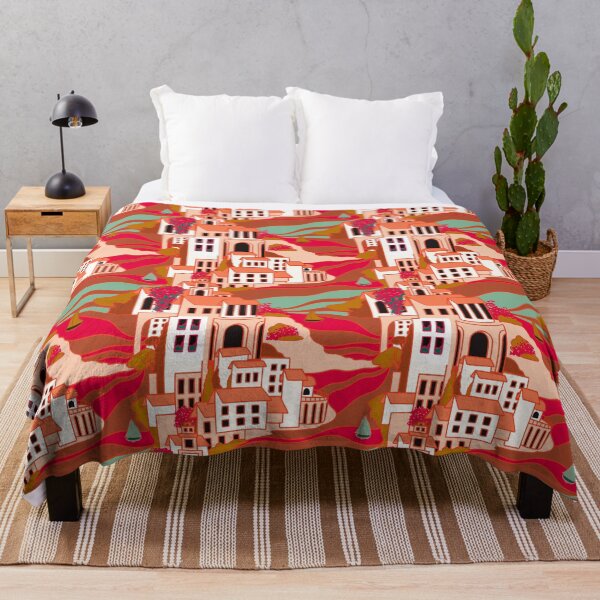 Item preview, Mediterranean Village Pattern Geometric Coastal Cityscape Art designed and sold by HillsandSheep.