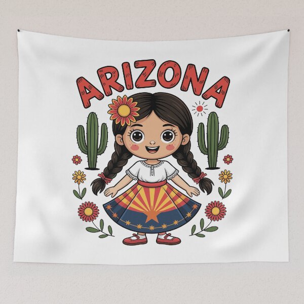 Item preview, Cute Arizona Girl in State Flag Dress and Cactus for Kids designed and sold by NUMAcreations.