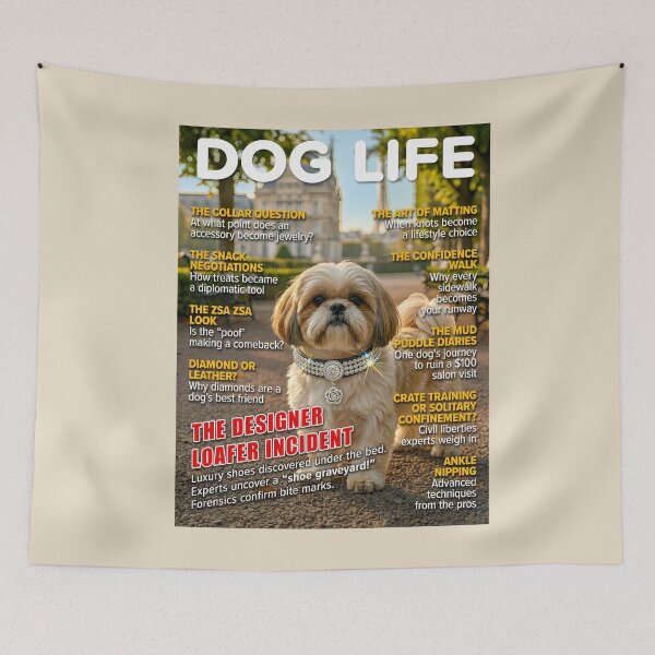 Item preview, Funny Shih Tzu Magazine Cover — The Designer Loafer Incident (DOG LIFE Paris Dog) designed and sold by FrancophileFun.