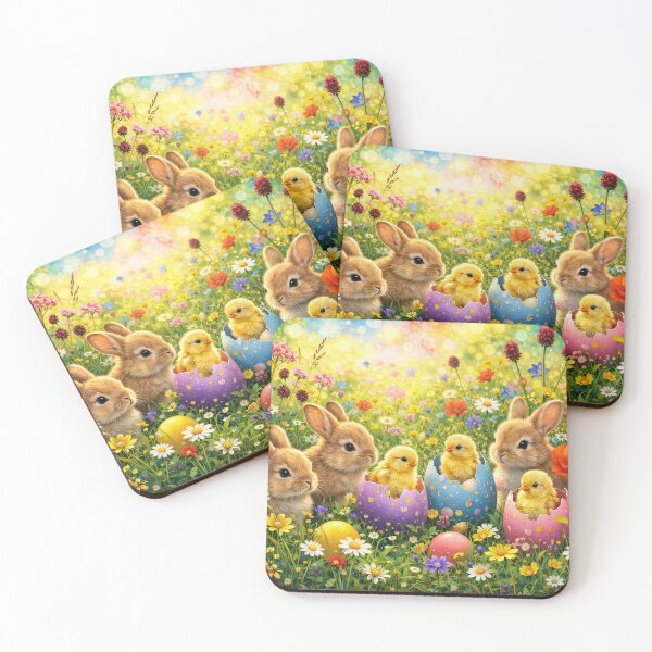 Item preview, Easter Bunnies and Chicks in a Flower Meadow designed and sold by M-Y-A-R-T-.