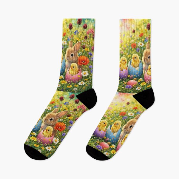 Item preview, Easter Bunnies and Chicks in a Flower Meadow designed and sold by M-Y-A-R-T-.