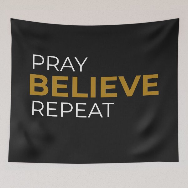 Item preview, Pray Believe Repeat – Minimalist Christian Faith Typography Quote designed and sold by QuietRootStudio.