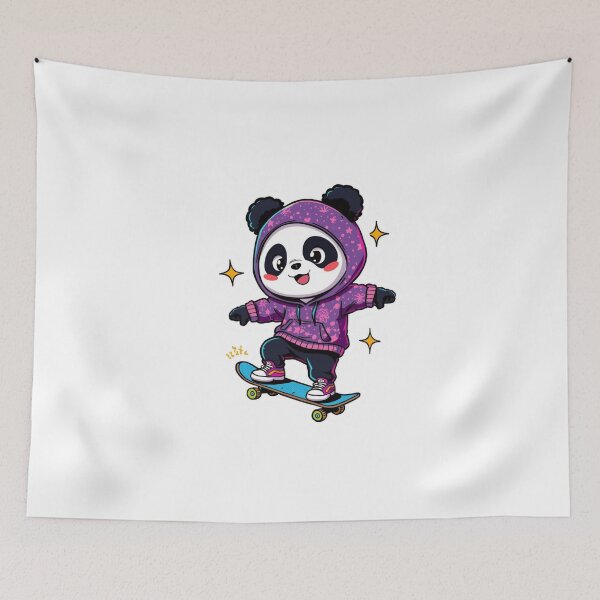 Item preview, Cute Kawaii Panda Riding Neon Skateboard designed and sold by Animepopstudio.