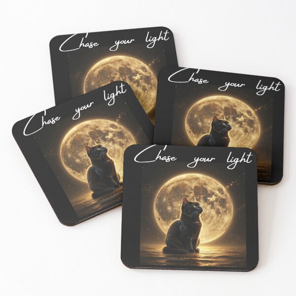 Item preview, Chase Your Light – Magical Black Cat and Golden Moon Art  Tags: designed and sold by HALYNA070824.