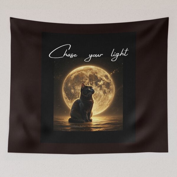Item preview, Chase Your Light – Magical Black Cat and Golden Moon Art  Tags: designed and sold by HALYNA070824.