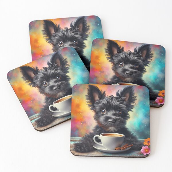 Item preview, Black Yorkshire Terrier Drinking Coffee: “Yorkie Roast” designed and sold by The Coffee Critters.