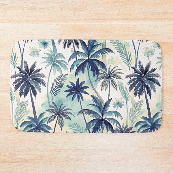 Item preview, Exotic Watercolor Oasis with Palm Trees in Navy Blue designed and sold by AOCollections.