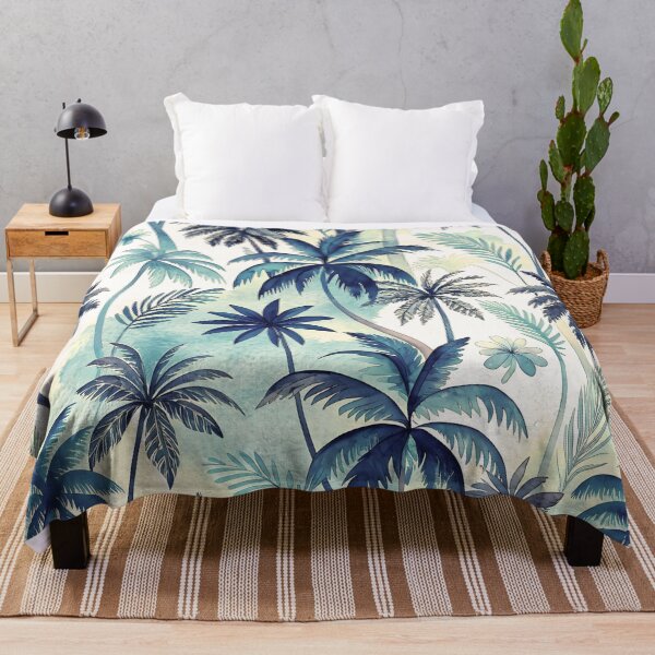 Artikelvorschau, Exotische Aquarell-Oase mit Palmen in Marineblau entworfen und verkauft von AOCollections.